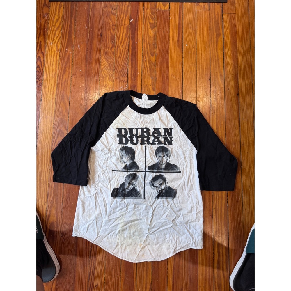 Vintage Duran Duran Band Graphic Raglan Baseball Tee Black White Large